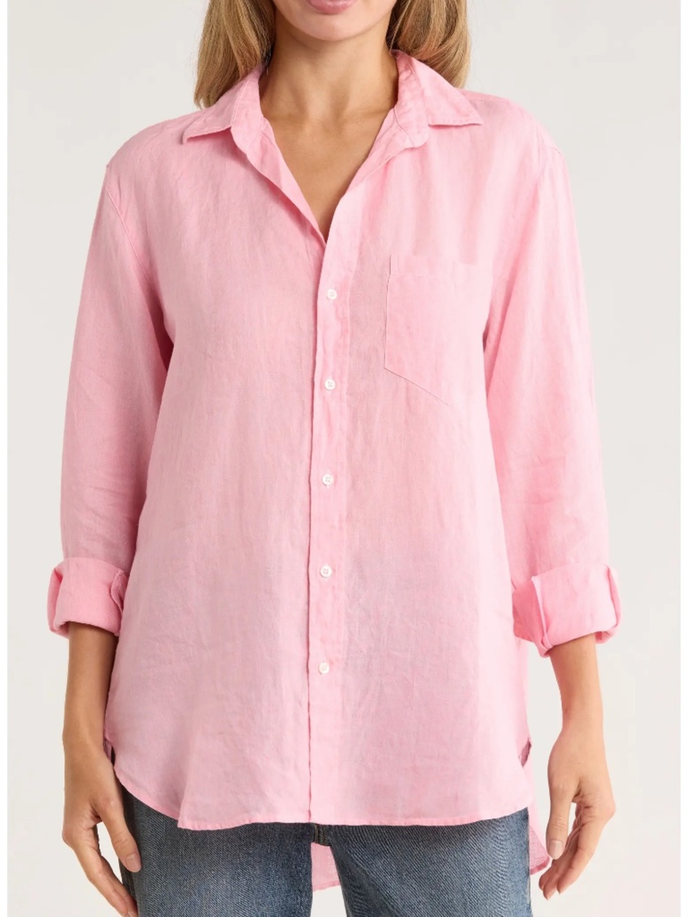 NWOT Frank & Eileen Joedy Bubblegum Pink Linen Boyfriend Shirt Size M Summer!
